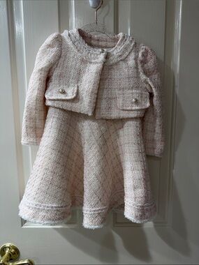 Like New 2T Rachel Zoe Pink Tweed Formal Dress with Matching Cropped Jacket